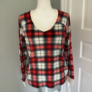 Cuddl Duds Plaid Pajama Top Long Sleeve Fleece Red Green Holiday Size Small